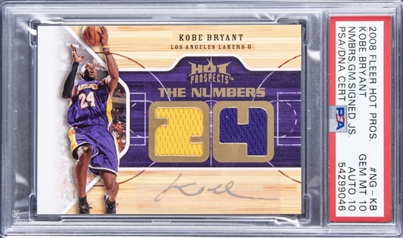 2008-09 Fleer Hot Prospects "Numbers Game" #NG-KB Kobe Bryant Signed Game Used Patch Card (#06/24) - PSA GEM MT 10, PSA/DNA 10 